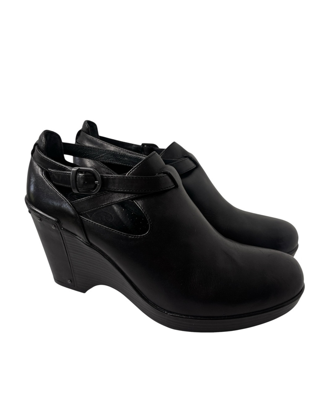 Dansko Franka Wedge Clogs Black Leather Crisscross Strap Shoe Sz 41 US 10 / 10.5